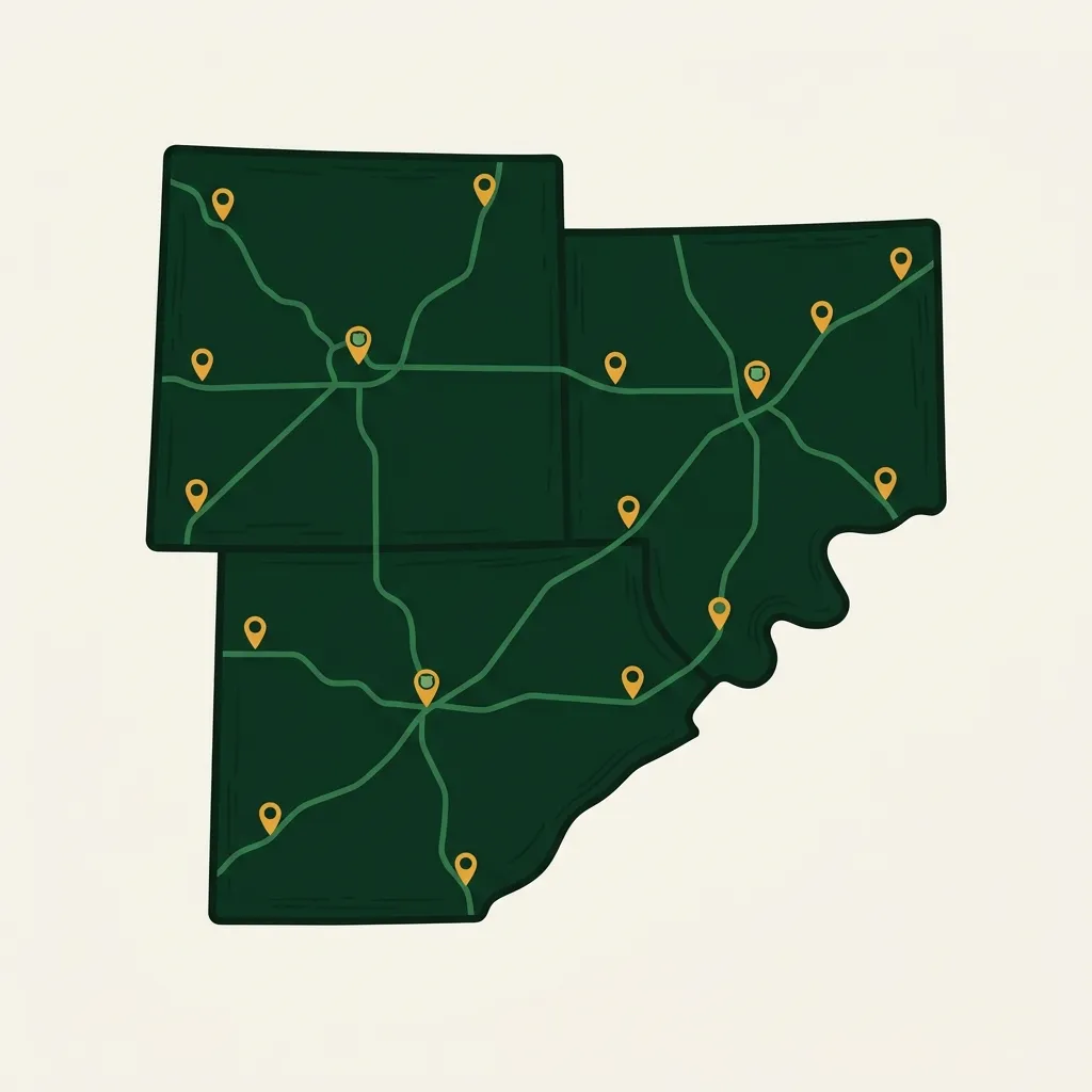 Map showing the Junk Removal Columbia SC service area including Oak Grove, Richland, Lexington and Kershaw County